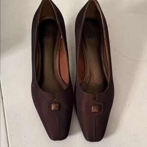 LifeStride Women's Brown Square-Toe Slip-On Flats with Button Accent